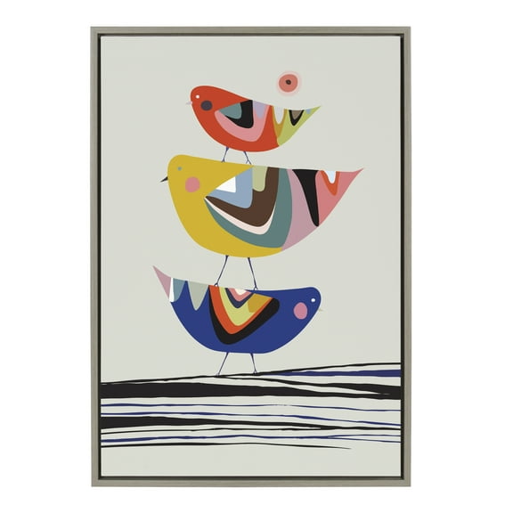 Kate and Laurel Sylvie The Family Tree Framed Canvas Wall Art by Rachel Lee of My Dream Wall, 23x33 Gray, Adorable Bird Art for Wall