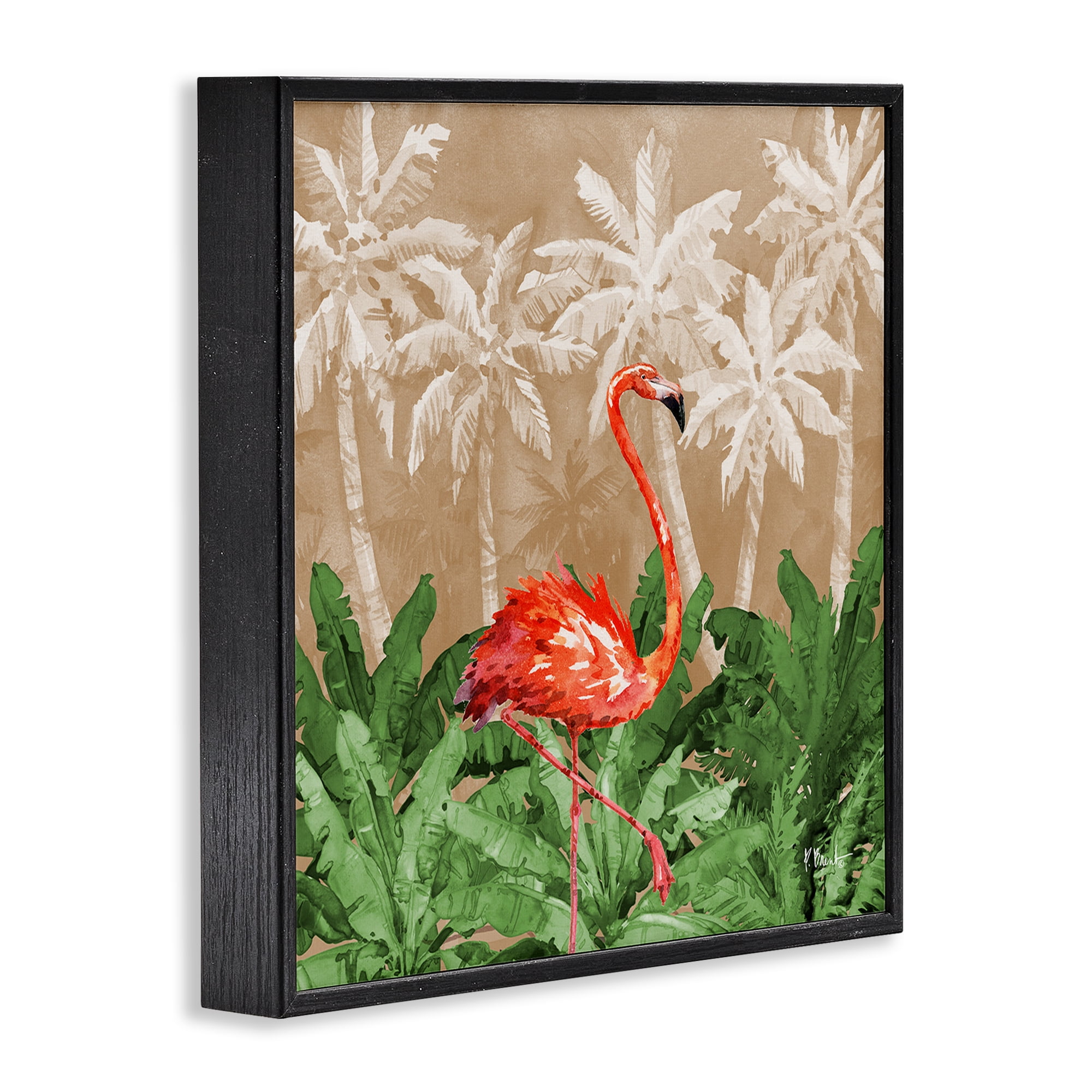 Stupell Industries Jungle Life Flamingo Animals & Insects Painting Black Framed Art Print Wall Art, 24 x 24
