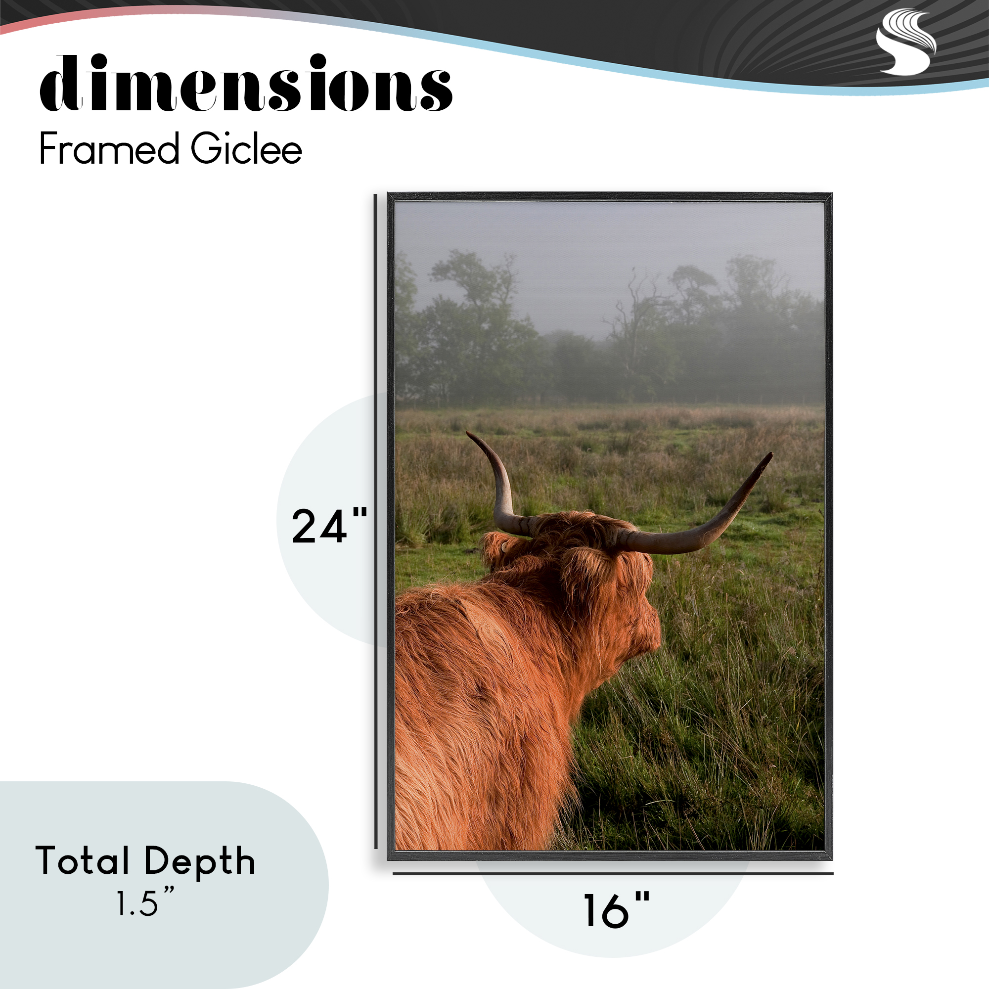 Highland Cow Gazing Out Black Framed Giclee Art, design by Jenny Rainbow Fine Art