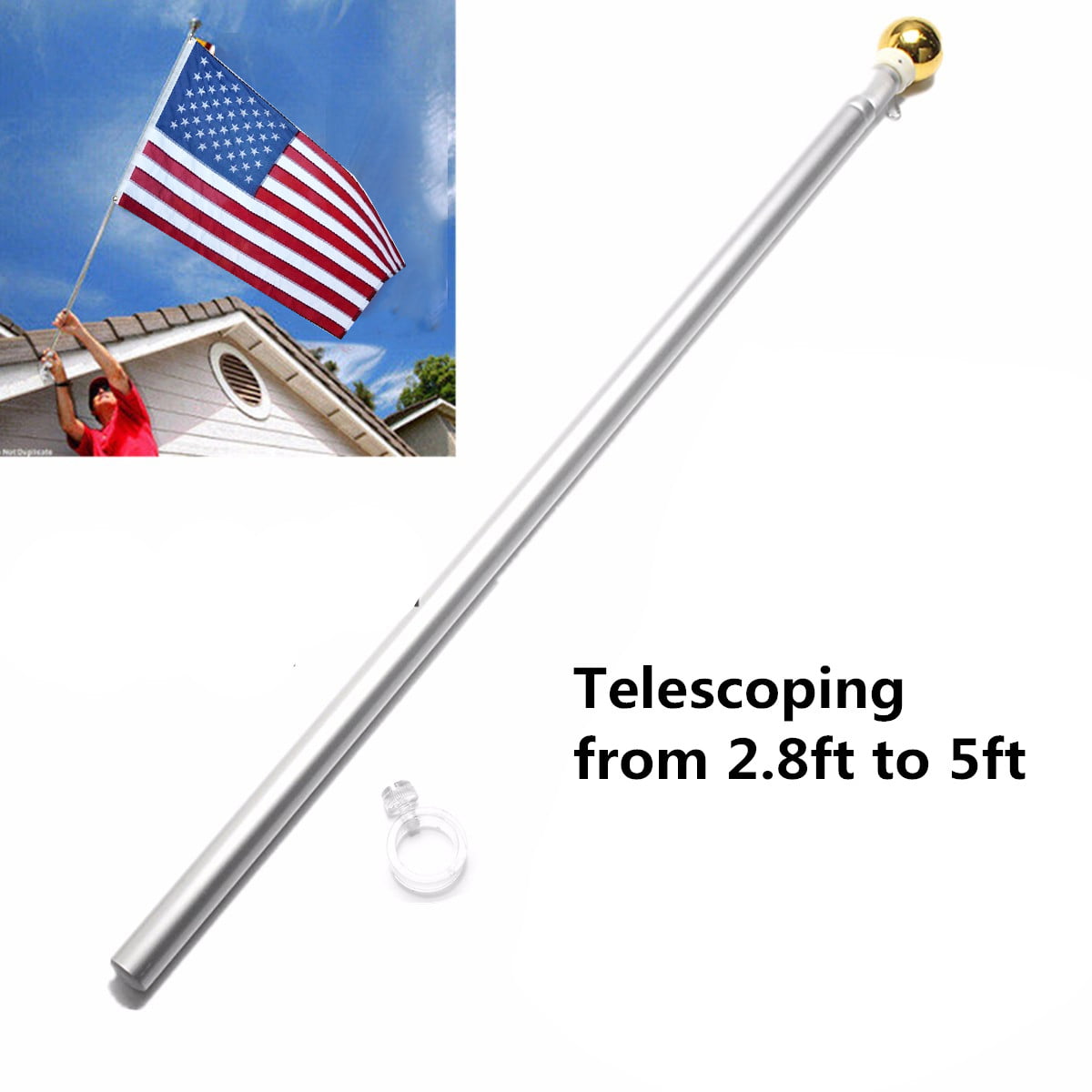 20Ft Flag Pole Telescopic Flagpole Aluminum Kit US Flag Ball 2 Flags Halyard AAA