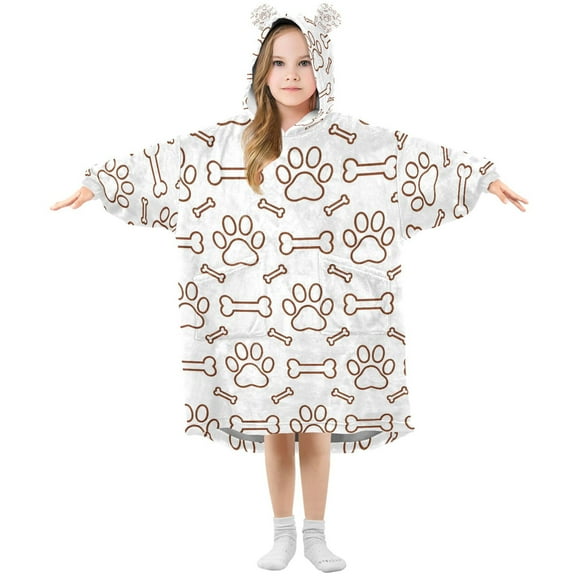 joogoo Wearable Blanket Hoodie for Dog Paw Prints Bones Oversized Sherpa Hooded 3-14 YR M