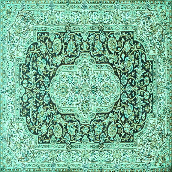 Ahgly Company Indoor Square Medallion Turquoise Blue Traditional Area Rugs, 4' Square