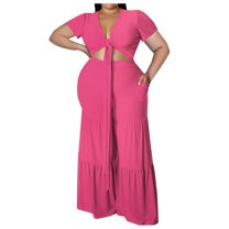 GERsome Women's 2 Piece Outfits Short Sleeve Strappy Crop Tops and High Waist Wide Leg Pant Sets Plus Size Lounge Outfits XL-5XL (Hot Pink,XL)