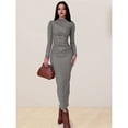 thumbnail image 4 of Vestido Ajustado de Otoño para Mujer, de Larga, con Cuello Redondo Fruncido y Corte Entallado, Vestido de Cóctel para Fiesta Gris M, 4 of 10