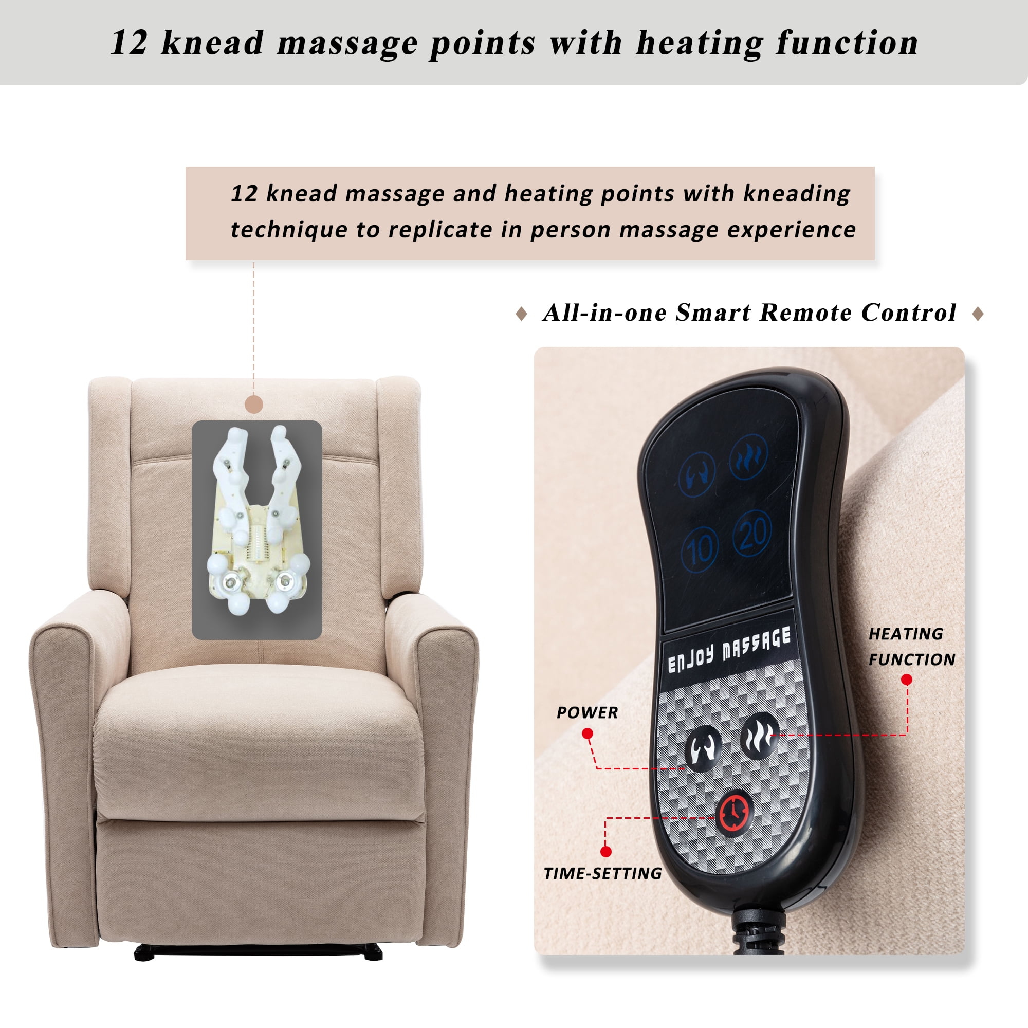 Kepooman Manual Recliner Chair with Heat and Rolling Kneading Massage for Living Room, Beige Kepooman Manual Recliner Chair with Heat and Rolling Kneading Massage for Living Room, Beige