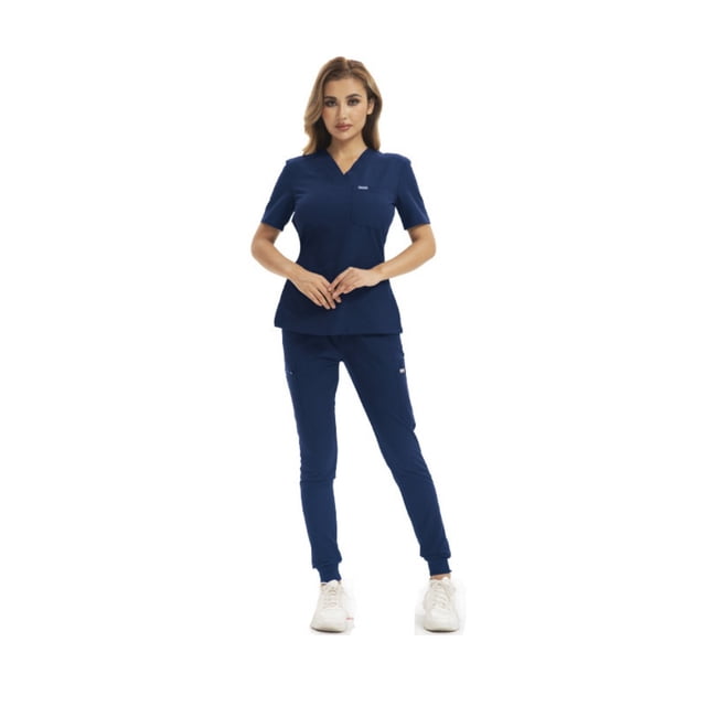 LYMAYTER Uniforme d'Infirmière pour Femmes TP-2TG Uniforme Médical Durable Couleur Unie Manches Courtes Ensemble de Travail Médical 2 Pcs