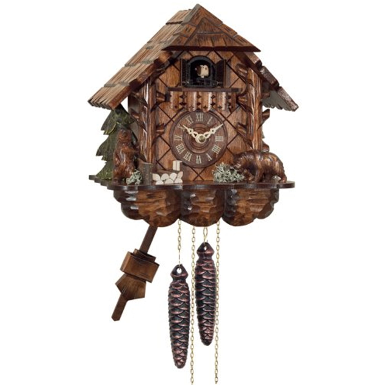 River City Clocks One Day Cuckoo Clock Cottage with Hand-carved Bears