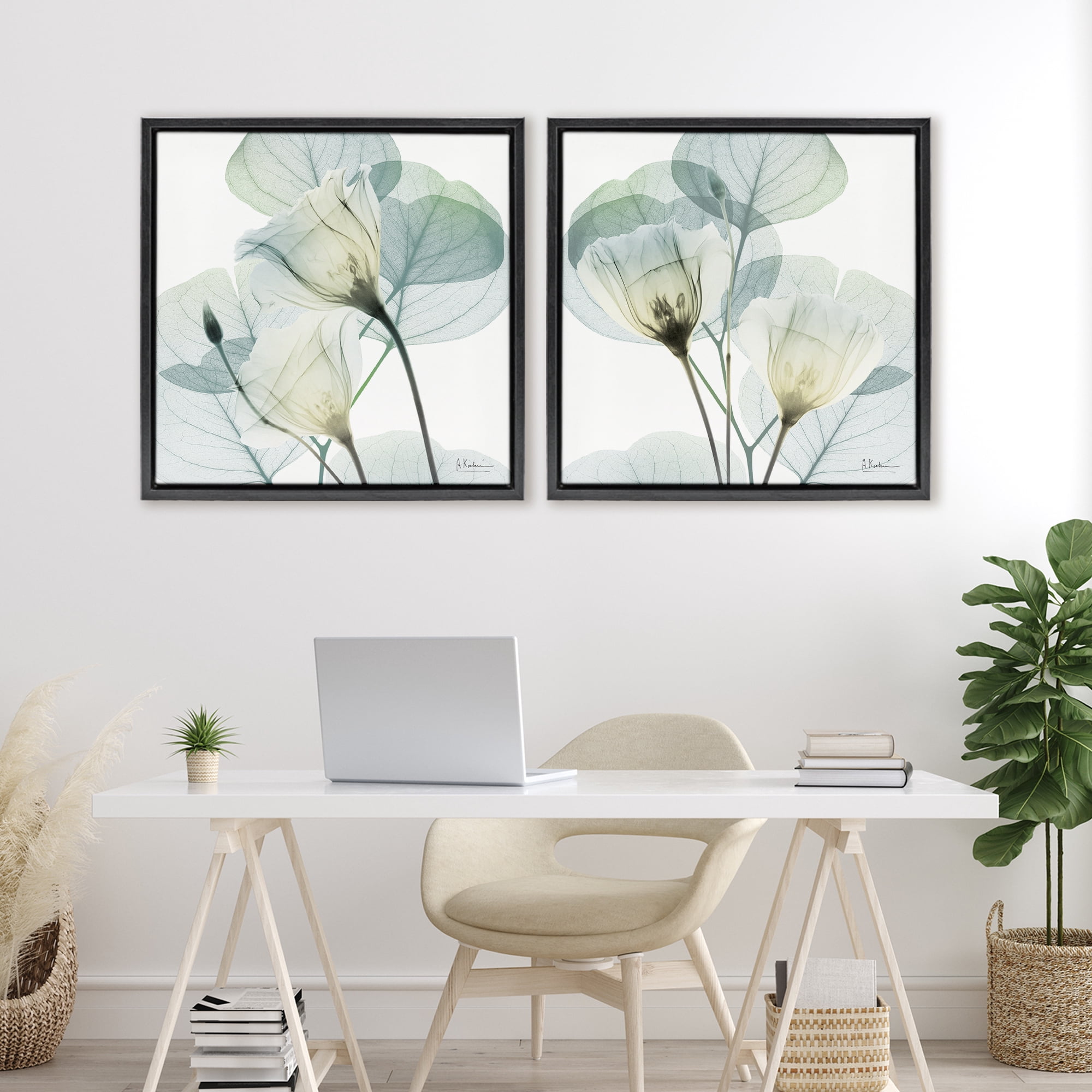 Stupell Industries Divine Fate Flowers 2 Piece Black Framed Floater Canvas Set, design by Albert Koetsier