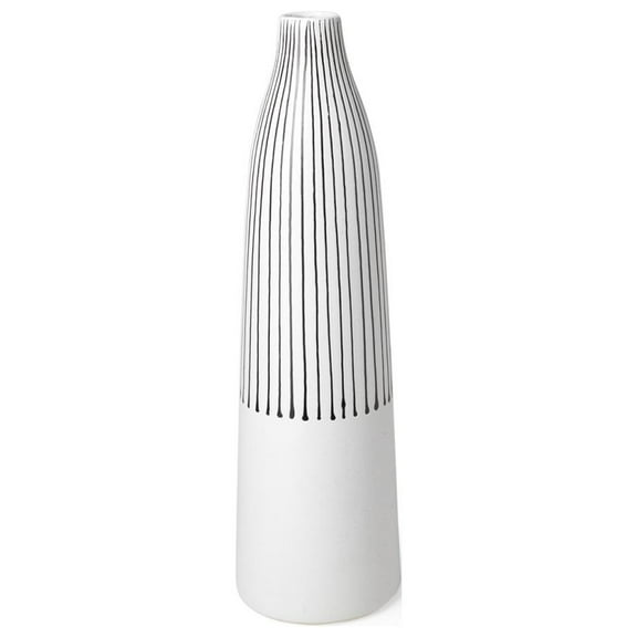 Mercana Furniture Kira I Small White Pinstripe Ceramic Vase