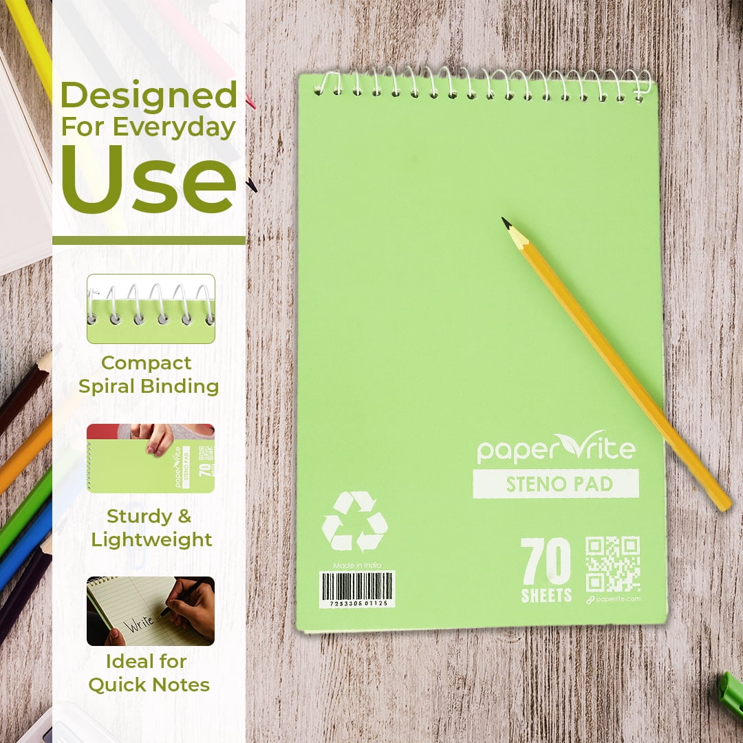 Paper Rite Premium Steno Pad Set Light Green | 70 Sheets, 6 x 9 Inches | Pack of 72