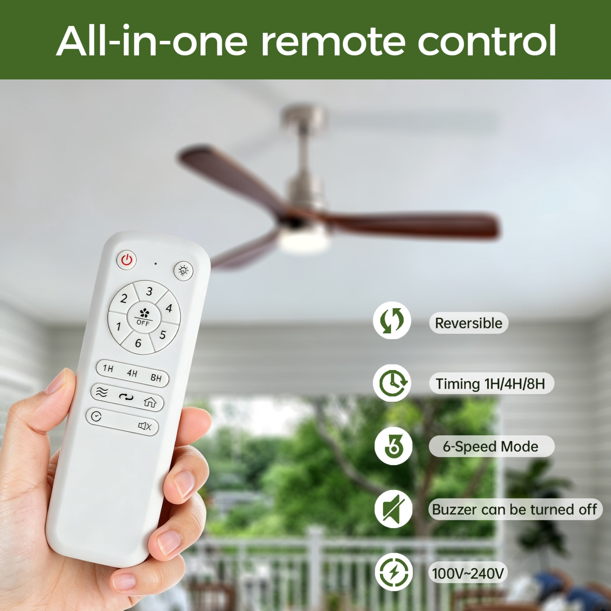 Leumius 52" Wooden Ceiling Fans with Lighted Remote Control, Indoor Outdoor Wooden Ceiling Fan, Outdoor Modern Ceiling Fan with 3 Fan Blades for Patio, Living Room Dining Room Brushed Nickel