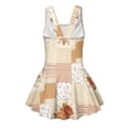 thumbnail image 2 of COEQINE Swim Dress for Girls, One Piece Swimsuit Scoop U-Neckline Wide Straps Swimwear Attached Skirt, Playful Bathing Suit for 3-4 Year Olds, Easy Care, Brown Floral Polka Dots Patchwork, 2 of 8