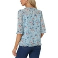 thumbnail image 4 of INSPIRE CHIC Women's Tops 3/4 Sleeves Ruffle Hem Floral Chiffon Shirt Blouses M Blue White, 4 of 6
