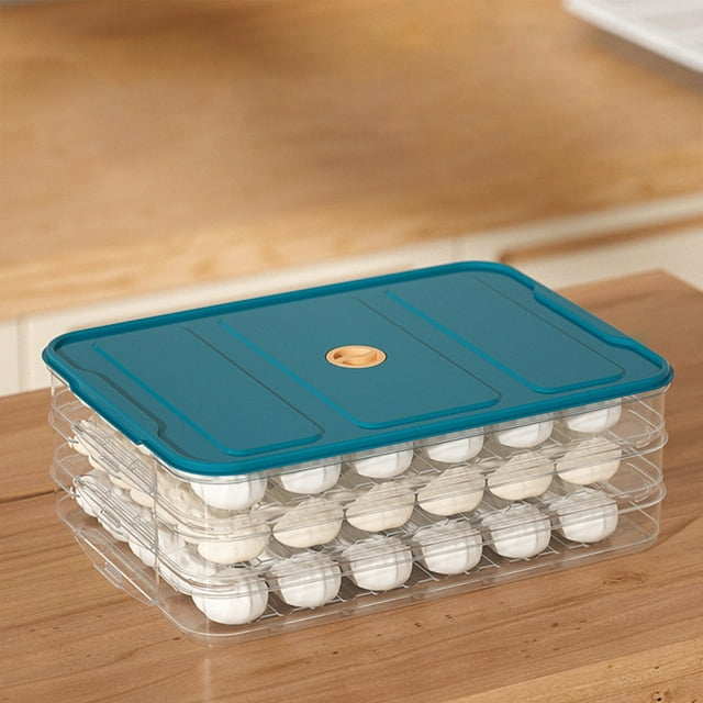 mfyjkho Boîte de Rangement Empilable pour Dumplings avec Couvercles, Bacs Organisateurs en Plastique pour Réfrigérateur, Conteneur de Stockage Alimentaire Multi-Couches pour Cuisine Réfrigérateur, Lot de 3, 22x31x7.5cm