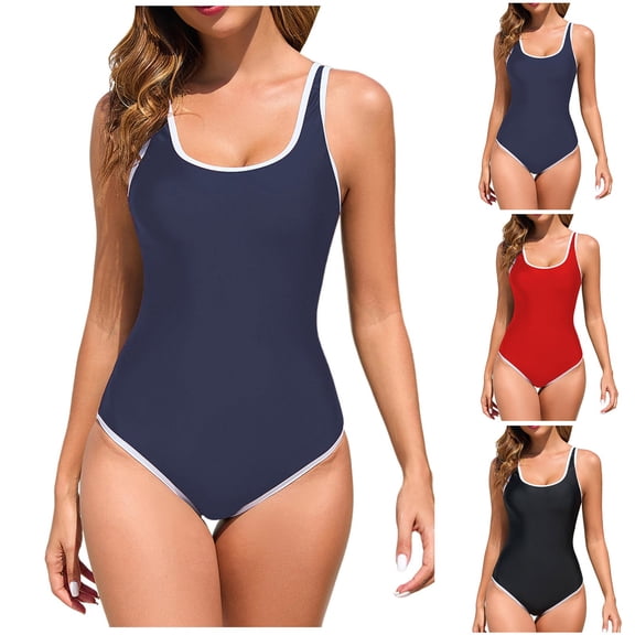 yueewhu Women's Retro 80s/90s High Cut Low Back One Piece Swimsuits Bathing Suits (Black, S)