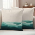 thumbnail image 2 of Teal Beige Ombre Outdoor Pillow Covers 24x24 Set of 2, Waterproof Patio Throw Pillowcase Protectors, Minimalist Ocean Waves Linen Square Decorative Pillow Shams Cushion Covers for Seat Bed Couch Sofa, 2 of 8