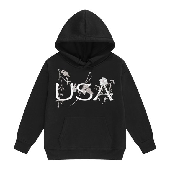 Bainana Usa Sweatshirts For Kids Girls Letter Print Long Sleeve Hooded Sweatshirts Warm Teen Child Daily Active Tops Clothes Black Size 2-3 Years
