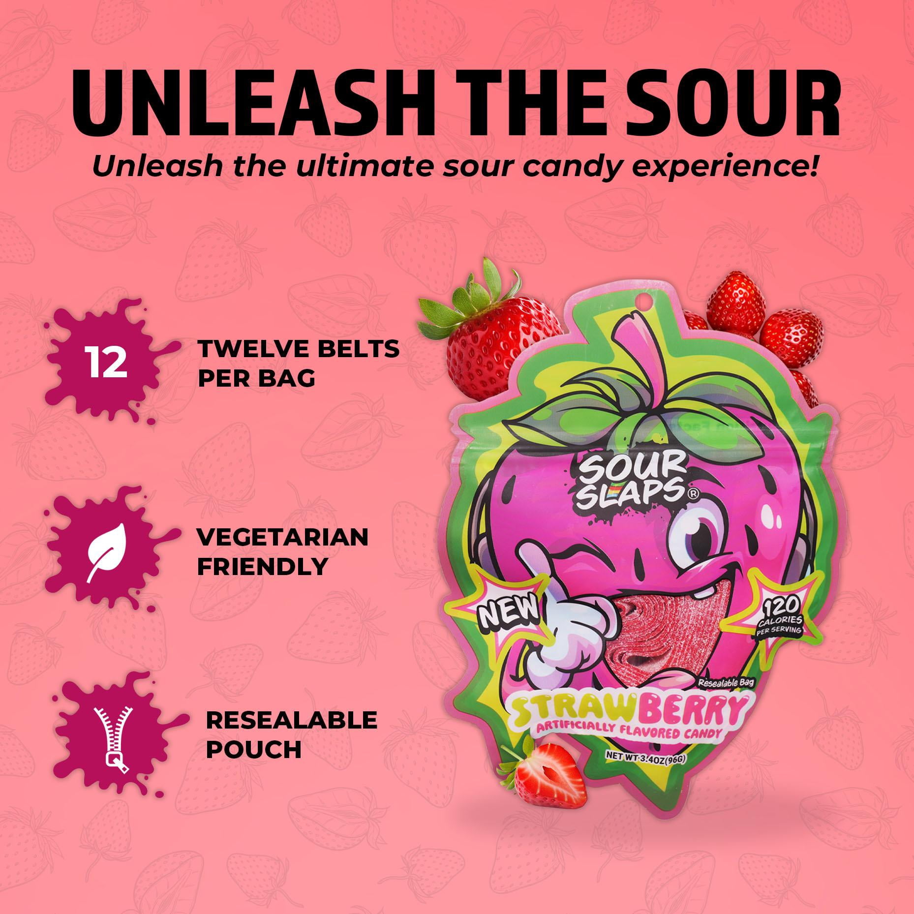 Sour Slaps 9-Pack Flavored Sour Candy Belts - Deliciously Sour, Fresh & Chewy, Extreme Sour Kick, Vegetarian, 9 Mouth Watering Flavors Sweet Snack Fruit Candies Tangy Bonbon