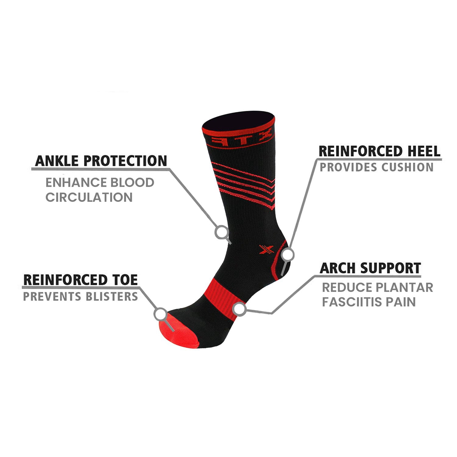 Extreme Fit Men's and Women's Soft Running Compression Socks, Black (6 Counts)