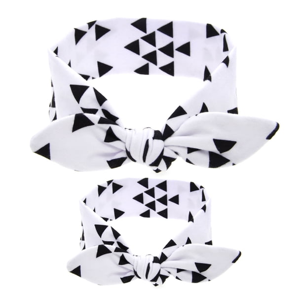 Turbante estampado para bebé, conjunto de diadema con orejas de conejo, accesorios para el cabello (triángulo blanco)