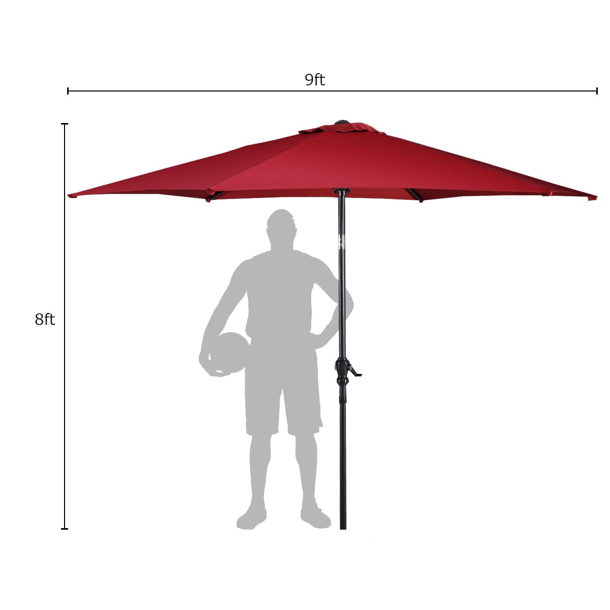 Costway 96" Burgundy Solid Print Hexagon Market Patio Umbrella, UV Protective