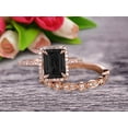 thumbnail image 2 of Milgrain Art Deco 2.25 Carat 7x5mm Emerald Cut Black Diamond Moissanite Wedding Set Engagement Ring Anniversary 10k Rose Gold Claw Prongs Eternity Matching Band, 2 of 5