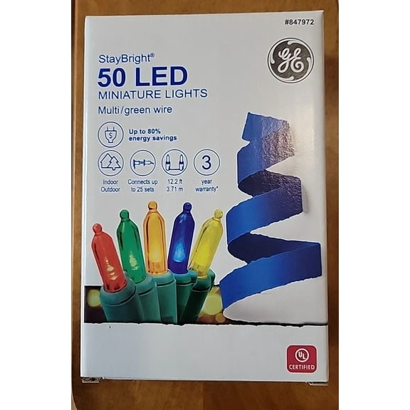 Ge Staybright 50-Count 12.2-Ft Multicolor Led Plug-In Christmas String Lights