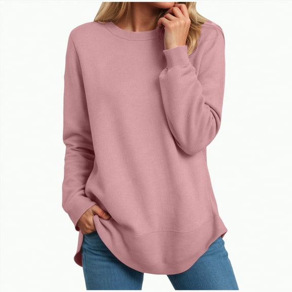 Kaprioy Sweatshirt for women Side Split Fall Fashion 2025 Long Sleeve Shirts Trending Now Pink, XXL