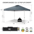 thumbnail image 4 of CROWN SHADES 12x12 Pop Up Canopy Outside Canopy Patented One Push Setup Tent Canopy Sun Shade Gray, 4 of 7