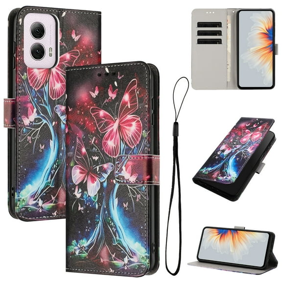 Allytechgroup Flip Case for Moto G Power 5G 2024 with Lanyard, PU Leather Wallet Bumper with Credit Card Slot RFID Blocking Shockproof Full Body Protective Cover for Moto G Power 5G 2024, G