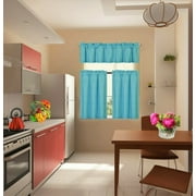 3 PIECE SOLID COLOR FAUX SILK BLACKOUT KITCHEN WINDOW CURTAIN SET WITH TIERS AND VALANCE SOLID COLOR LINED THERMAL BLACKOUT DRAPE WINDOW TREATMENT SET K3 (TURQUOISE)