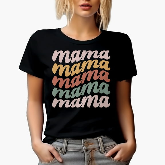 Mama, Mama, Mama, Groovy Retro Wavy Text Merch Gift, Black T-Shirt, Small