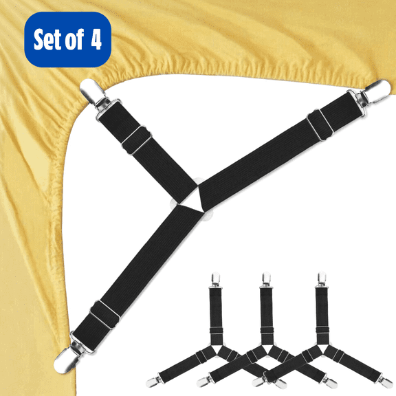 Bed Sheet Fasteners, 4 PCS Adjustable Triangle Elastic Suspenders Gripper Holder Straps Clip for Bed Sheets, Mattress Covers, Sofa Cushion Non-Slip