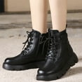 thumbnail image 5 of Lovskoo Combat Boots Womens Round Toe Platform 2024 Winter Cotton Thick Sole Short Velvet Warm Cotton Shoes Black, 5 of 7