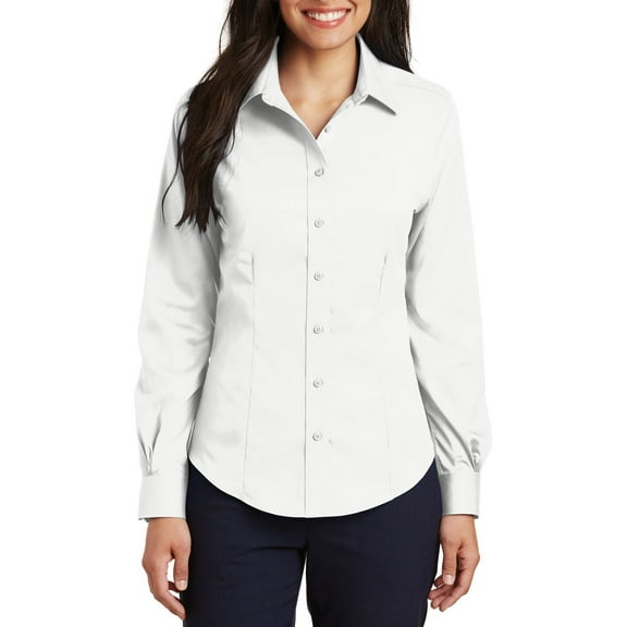 Just Blanks Ladies Long Sleeve Non-Iron Twill Shirt, White, 4XL