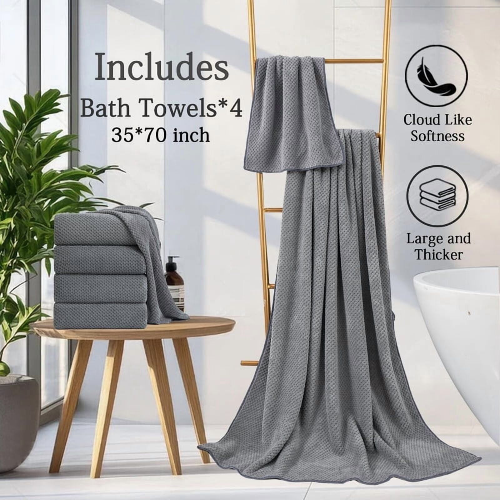 Dark Gray Bath Towels, 4 Pack Oversized Bath Sheet Towels by Muddy Cat Home - 600 GSM, Ultra Soft
