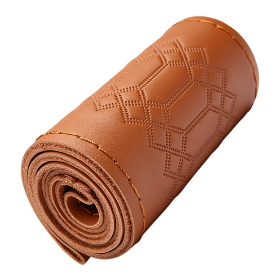 Hand Sewn Steering Wheel Wrap Sewing Leather Steering Wheel Cover Embossed Pattern Stitch Steering Wheel Protector Wrap for Car Interior Accessories with Needles and Threads Brown