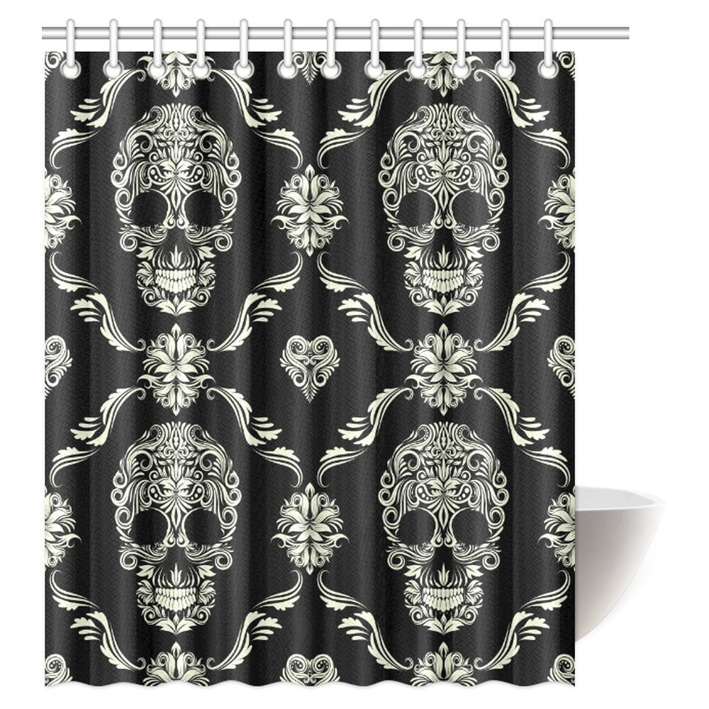 Gothic skulls and flowers shower curtain