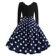 thumbnail image 5 of ICHUANYI Clearance Women's V-Neck Retro Print Polka- Long-Sleeved Casual Bow Tie Stitching Large Dress(Navy, M) Ichaunyi WER2023080906976, 5 of 8