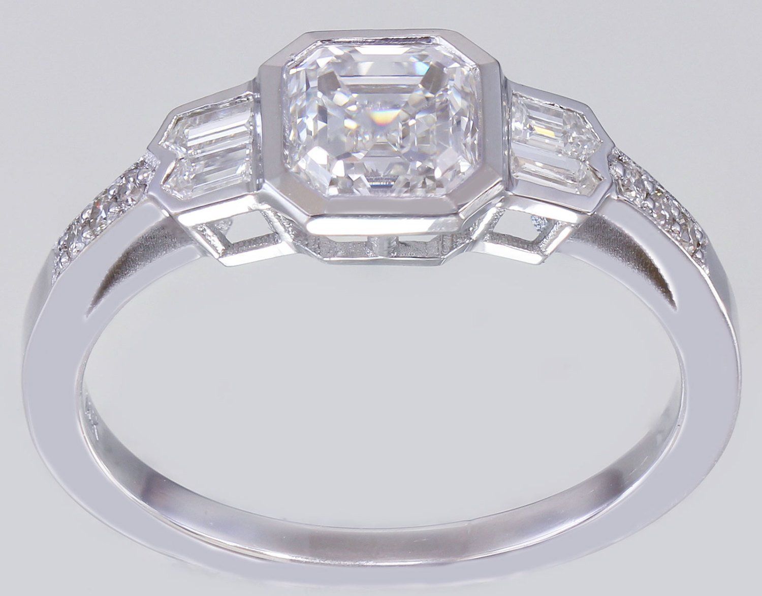 HeartsAndYou Accents Solitaire Engagement Ring for Women 2ct Asscher Cut Moissanite 18k White Gold over Silver