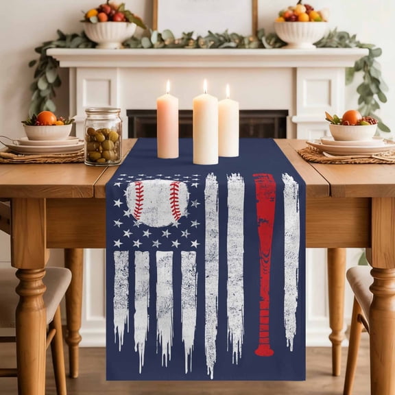 Vintage Navy Blue Baseball Table Runner 70 Inches Long,Kitchen Dining Tablerunners USA Flag Abstract Linen Table Runners Dresser Scarves for Home Dinner Wedding Holiday Party Decor