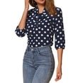 thumbnail image 4 of Blusa de cuello con lazo y puños elásticos impresos para mujer INSPIRE CHIC en azul marino, 4 of 5