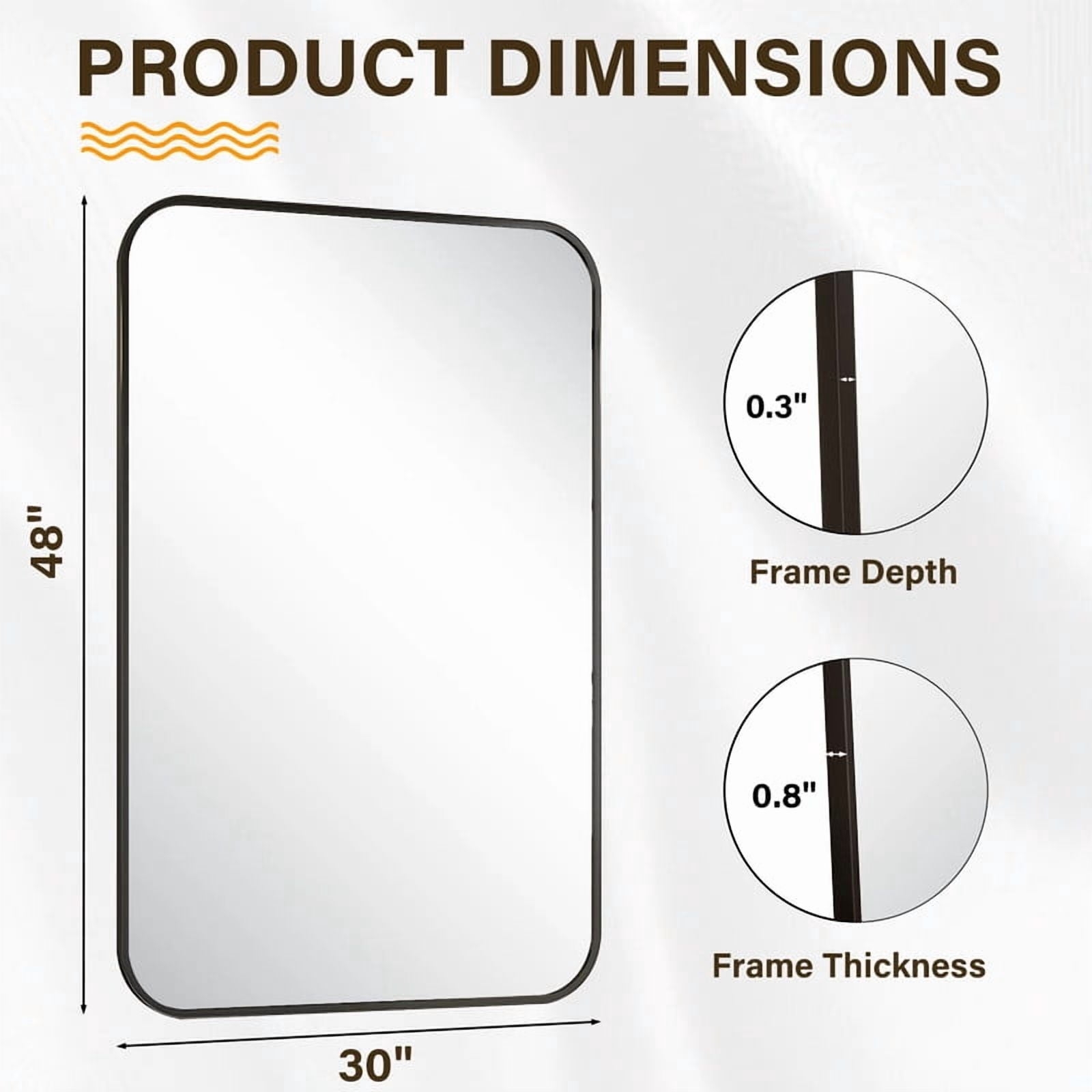 Easy4Home 48"x30" Rectangular Bathroom Mirror Hanging Rounded Corners Vanity Mirror Wall Mounted, Black
