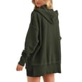 thumbnail image 4 of SWQZVT Womens Hoodies Fall Button Up V Neck Long Sleeve Hooded Pullover Casual Oversized Side Slit Womens Sweatshirts L, 4 of 8