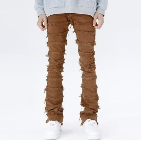 MHFRRA Mens Jeans Mens Straight Leg Slim Fit Personality Zipper Edge Hop Design Jeans Size XXL