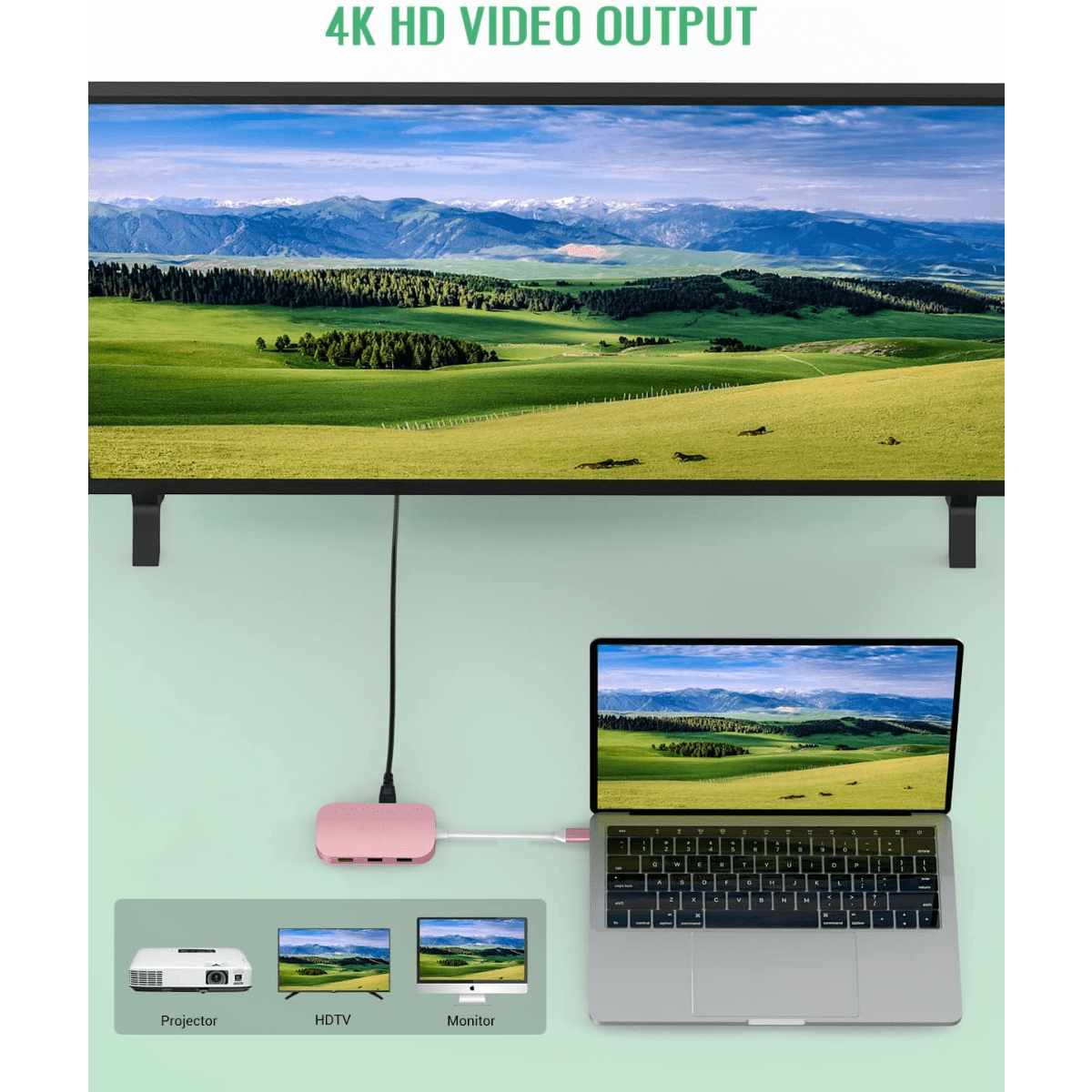 USB C Hub, 9-in-1 Type C Hub with Ethernet Port, 4K USB C to HDMI, 2 USB 3.0 Ports,1 USB 2.0 Port, SD/TF Card Reader, USB-C Power Delivery, Portable for Mac Pro and Other Type C laptops (Pink)
