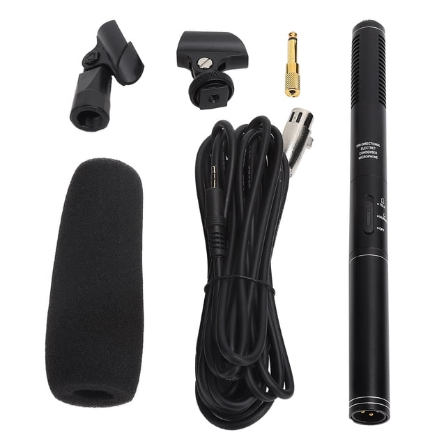 Micrófono negro de entrevista de alta sensibilidad, grabación con cable, Mini micrófono portátil para cámara