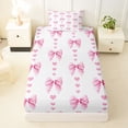 thumbnail image 3 of Erosebridal Pink Stripes Bow Tie Twin Sheet Sets 3pcs For Kids Girls,Kawaii Love Heart Print Bedding, 3 of 5