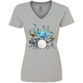 thumbnail image 3 of Inktastic Cute Blue Octopus Drumming Women's V-Neck T-Shirt, 3 of 5
