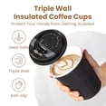 thumbnail image 2 of Fit Meal Prep 100 Pack 12 oz Black Disposable Coffee Cups with Lids, Corrugated Triple Wall To Go Hot Cups, Insulated Paper Coffee Cups for Hot Beverages, Travel, Home, Office (Black Lids), 2 of 7